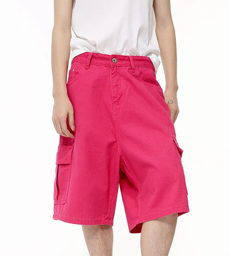 Fashion Men's Denim Shorts Vintage Washed Wide Leg Jeans Straight Solid Color Male Casual Trousers Summer 9C6402