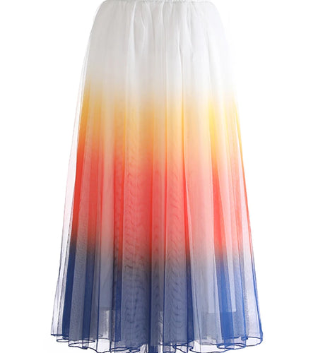 High Elastic Waist Blue 3D Flower Gradual Color Mesh A-line Half-body Skirt Women Fashion New Spring Autumn 2025  1DJ1259