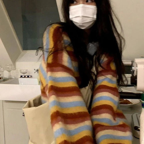 Load image into Gallery viewer, Vintage Striped Cardigan Korean Chic Y2k Aesthetic Sweater Coat 2025 Autumn New Harajuku Kardigany Jumper Pull  Femme
