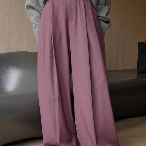 Load image into Gallery viewer, High Waist Purple Brief Long Wide Leg Elegant Pants New Loose Fit Trousers Women Fashion Tide Spring Autumn 2025 1DH1026
