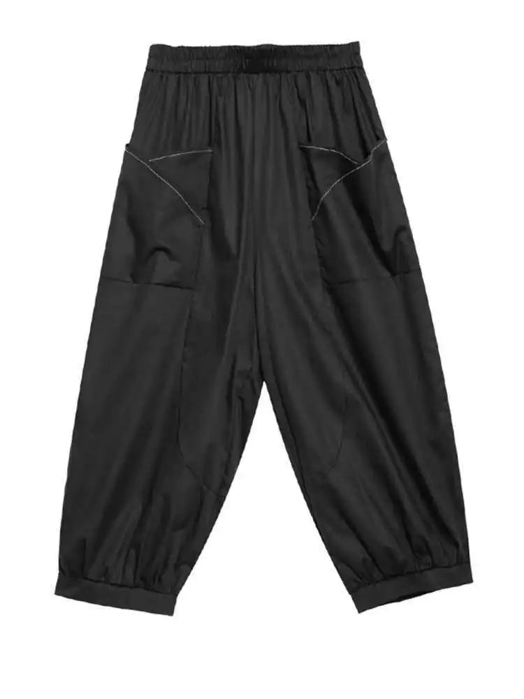 High Elastic Waist Black Pocket Thin Casual Harem Pants New Loose Fit Trousers Women Fashion Spring Autumn 2025 1DF6508