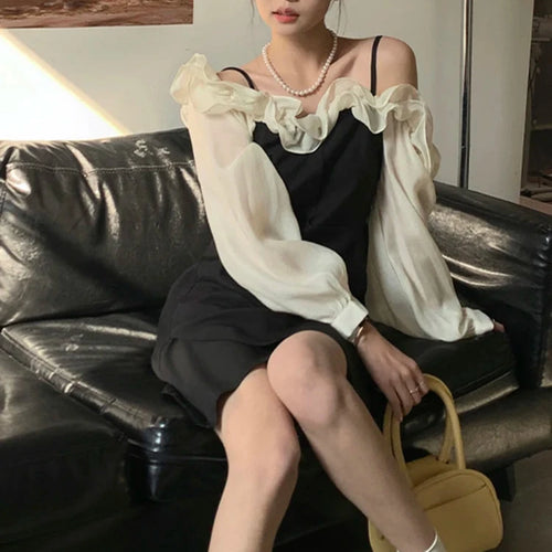 Load image into Gallery viewer, Spring Summer French Sling Solid Color Dress Women High Street Chic Balck Dresses Yellow Elegant Beach Short Dress Female
