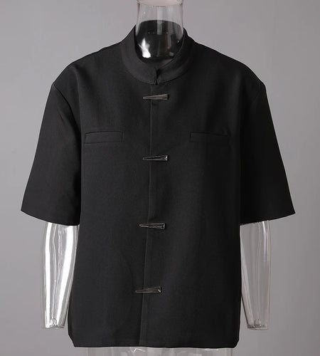 Women Black Buckle Big Size Elegant Blazer New Stand Collar Half Sleeve Jacket Fashion Tide Spring Summer 2025 CPG3087