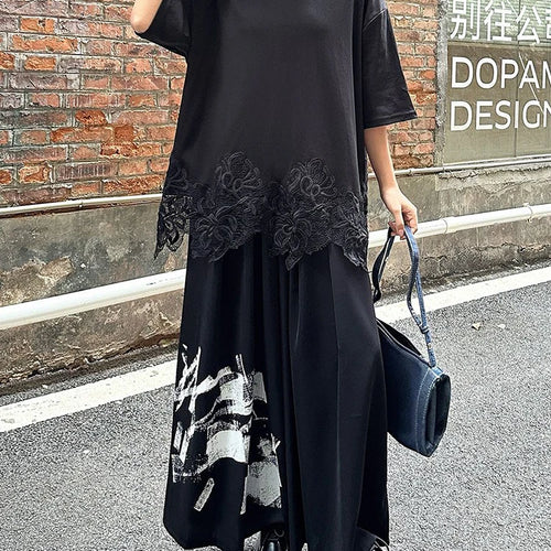 Load image into Gallery viewer, High Elastic Waist Black Pattern Printed Long Wide Leg Pants New Trousers Women Fashion Tide Spring Autumn 2025 1DJ0899
