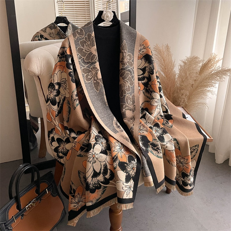 Warm Winter Scarf Cashmere Women Pashmina Design Print Shawls Wrap Female Thick Blanket Soft Bufanda Stoles Fashion