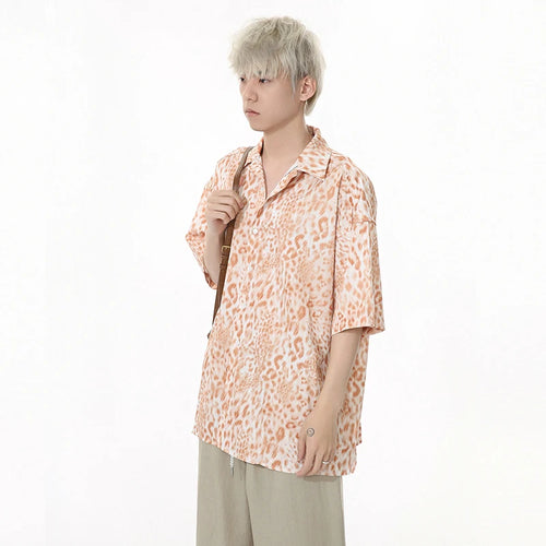 Load image into Gallery viewer, Leopard Print Men's Shirts Lapel Drape Contrast Color Short Sleeve Casual Clothing Single Breasted Loose Male Tops 9W1258
