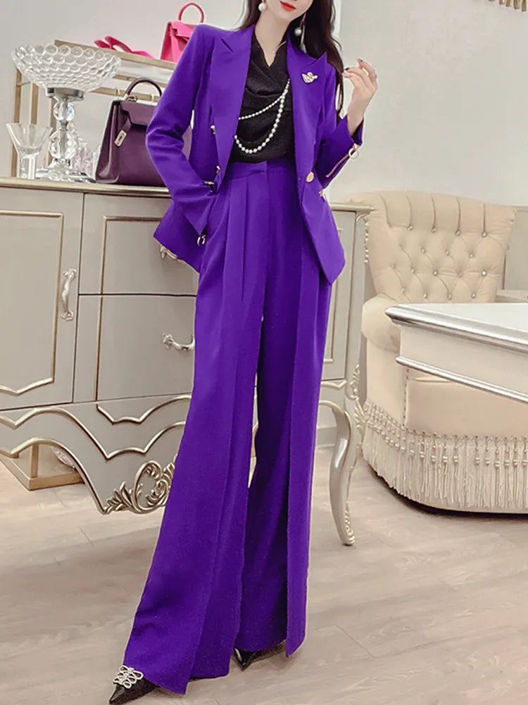 Purple Loose Wide Leg Pants For Women High Waist Solid Minimalist Trousers Female Fashion Clothing Sprin