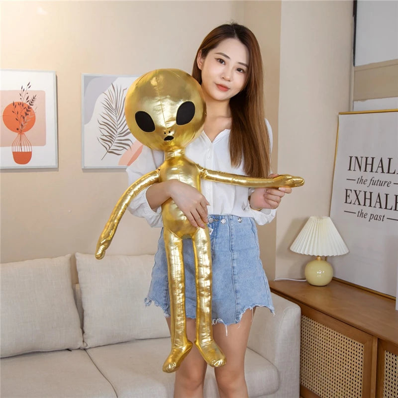 Creative Gold and Silver PU Material Alien Plush Toy Stuffed Soft Monster Plush Pillow Doll Toys for Kids Boys Birthday Gift