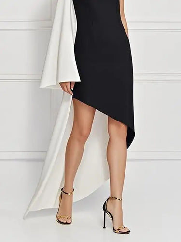 Load image into Gallery viewer, Evening Black Dresses Woman Elegant 2025 New Summer Hollow Flared Long Sleeves Asymmetrical Wedding Guest Dress Woman
