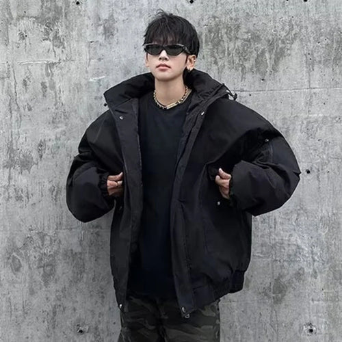 Load image into Gallery viewer, Winter Men&#39;s Padded Jackets Hooded Drawstring Solid Color Zipper Patchwork Casual Thickened Male Cotton Coats Tide 9C9288
