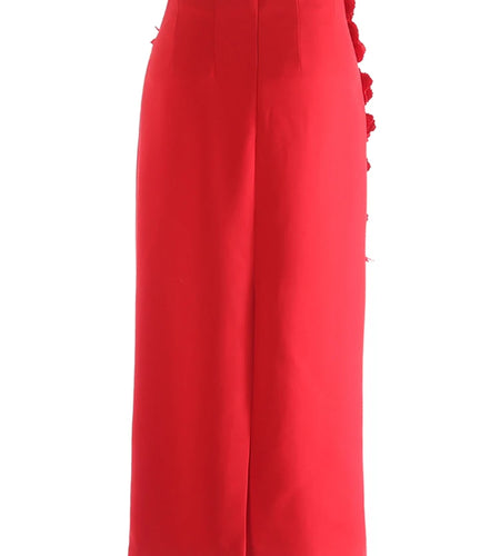 High Waist Red Three-dimensional Flower Elegant Midi Half-body Skirt Women Fashion Tide New Spring Autumn 2025 1DJ0914