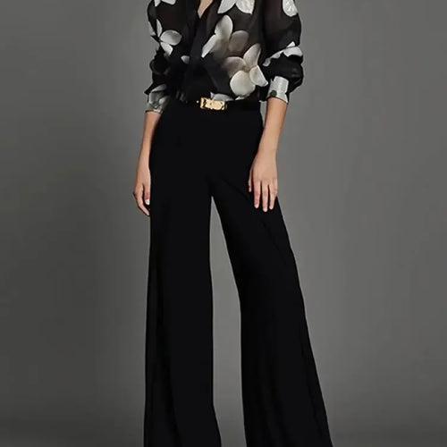 Load image into Gallery viewer, Women&#39;s Black Business Pants Spring Summer High-Waisted Flared Casual Trousers Urban Office Lady Pant
