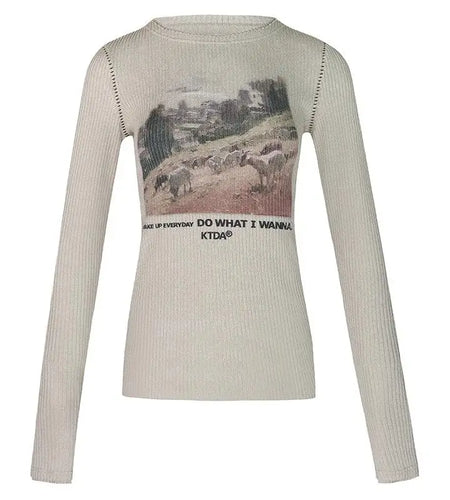 Y2k Top Fashion Vintage Tshirts 2024 Women Clothing Long Sleeve Print Casual Tees Crop T Shirt Ropa Mujer Streetwear T-shirt