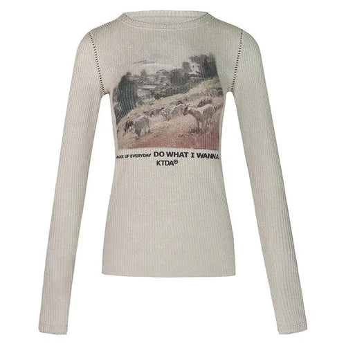 Load image into Gallery viewer, Y2k Top Fashion Vintage Tshirts 2024 Women Clothing Long Sleeve Print Casual Tees Crop T Shirt Ropa Mujer Streetwear T-shirt
