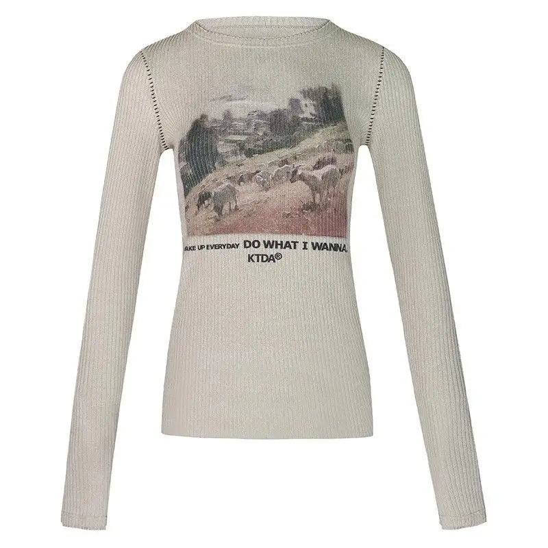 Y2k Top Fashion Vintage Tshirts 2024 Women Clothing Long Sleeve Print Casual Tees Crop T Shirt Ropa Mujer Streetwear T-shirt