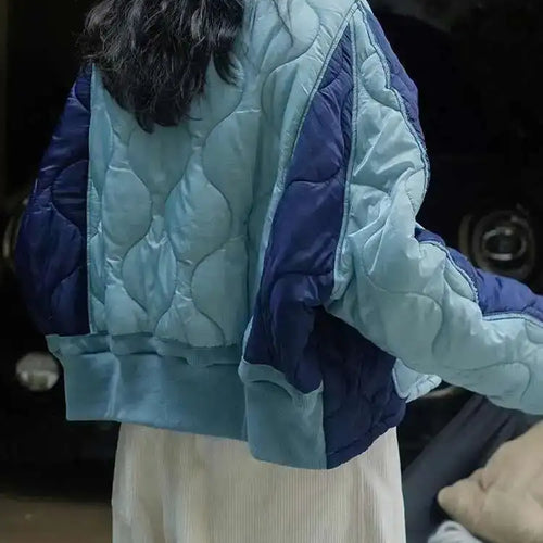 Load image into Gallery viewer, Blue Color-block Big Size Warm Cotton-padded Coat Long Sleeve Women Parkas Fashion Tide New Autumn Winter 2025 1DH2262
