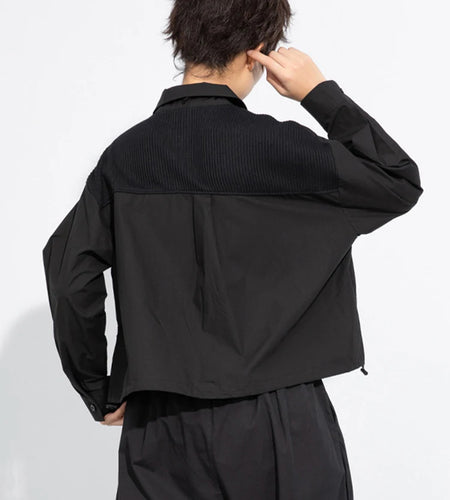 Women Black Irregular Drawstring Big Size Casual Blouse New Lapel Long Sleeve Shirt Fashion Spring Autumn 2025 1DJ0475