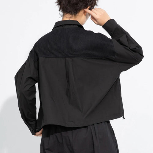 Load image into Gallery viewer, Women Black Irregular Drawstring Big Size Casual Blouse New Lapel Long Sleeve Shirt Fashion Spring Autumn 2025 1DJ0475
