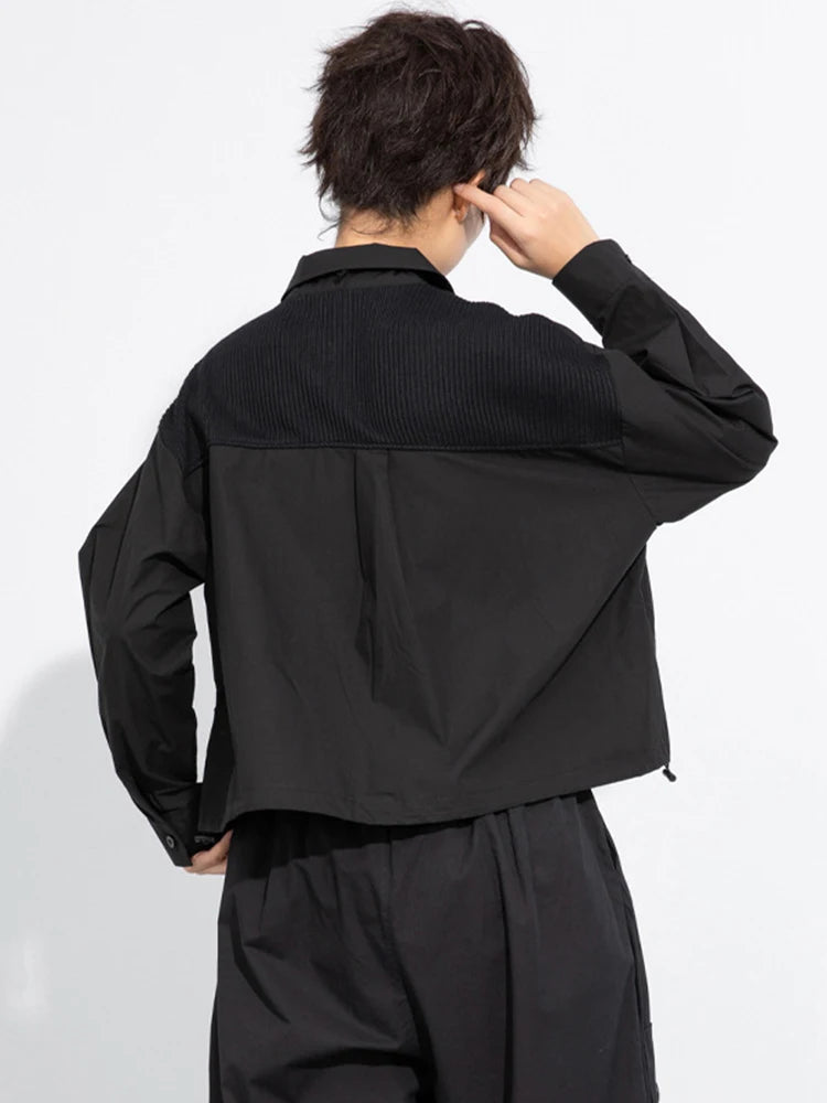 Women Black Irregular Drawstring Big Size Casual Blouse New Lapel Long Sleeve Shirt Fashion Spring Autumn 2025 1DJ0475