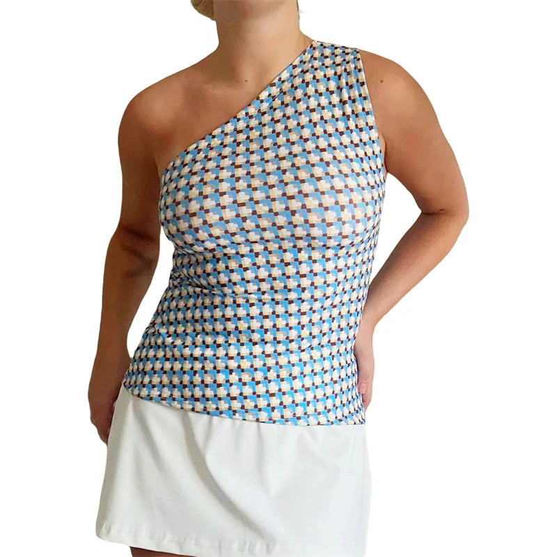 One Shoulder Tank Top for Women Floral Print Sleeveless Backless Vest Cropped T Shirt y2k Aesthetic Clothing Streetwear