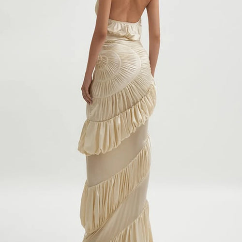 Load image into Gallery viewer, Sexy Slimming Spliced Ruffles Folds Elegant Long Dresses for Women Halter Sleeveless Temperament Dress Female New
