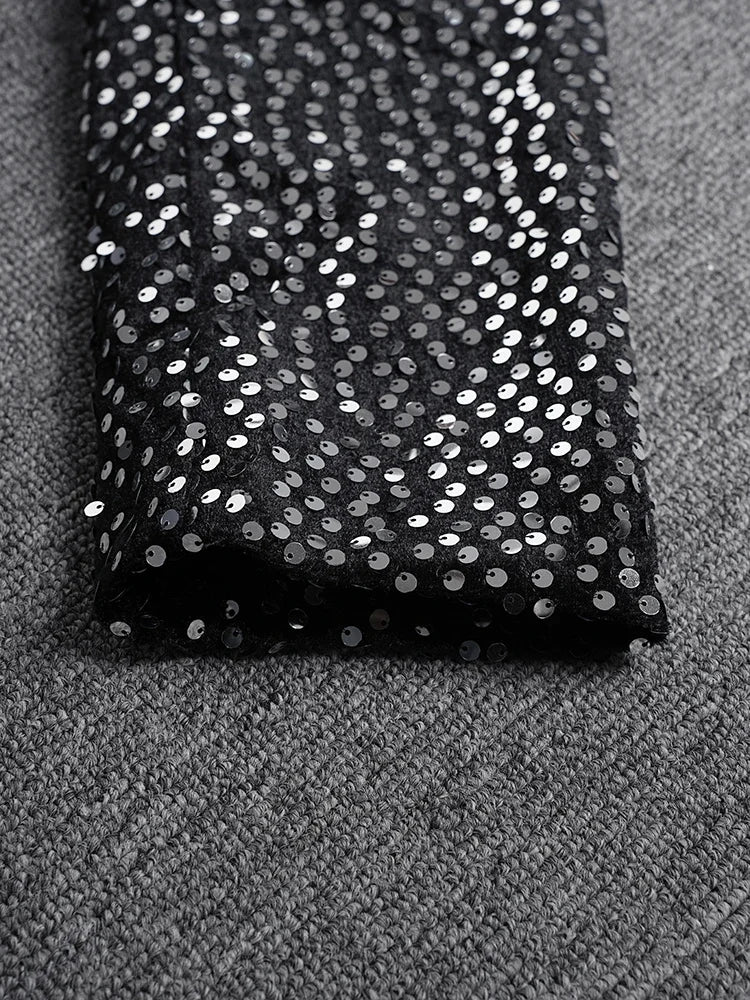 Women Black Irregular Hem Sequins Big Size Blazer New Lapel Long Sleeve Jacket Fashion Tide Spring Autumn 2025 CPG2606