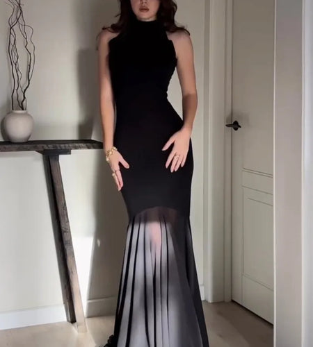 Elegant Sleeveless Bodycon Mesh Party Club Evening Dress For Women 2025 Solid Color New Slim Female Long Vestidos