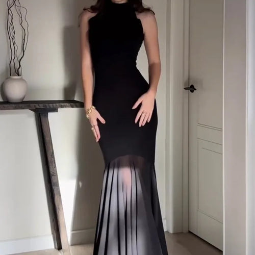 Load image into Gallery viewer, Elegant Sleeveless Bodycon Mesh Party Club Evening Dress For Women 2025 Solid Color New Slim Female Long Vestidos
