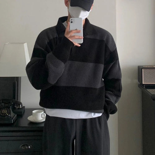 Load image into Gallery viewer, Men&#39;s Autumn Winter Sweater Contrast Color Stripe Knit Pulover Tops Korean Style Fashion Sweatshirts Loose Casual 9C1652
