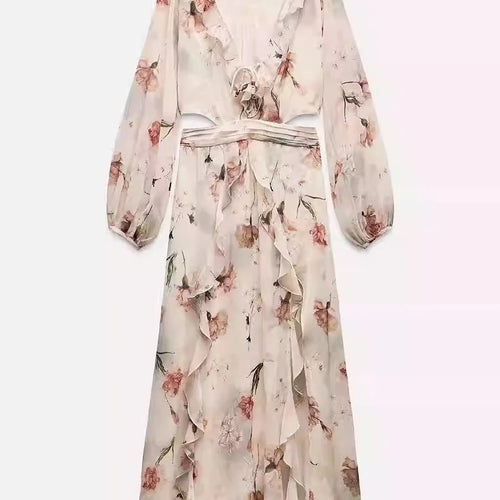 Load image into Gallery viewer, Hit Color Spliced Appliques Loose Dresses For Women V Neck Long Sleeve High Waist Temperament Dress Female Fashion
