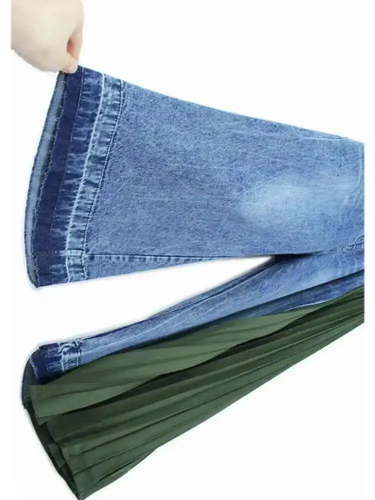 High Elastic Waist Denim Pleated Long Wide Leg Pants New Loose Fit Trousers Women Fashion Tide Spring Autumn 2025 1DF7228