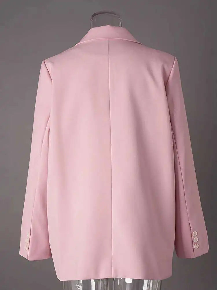 Women Pink Color Double Breasted Big Size Blazer New Lapel Long Sleeve Jacket Fashion Tide Spring Autumn 2025 CPG2778