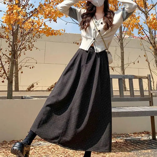 Load image into Gallery viewer, French Vintage Women Polka Dot Elegant High Waist Party Long Skirts 2024 Autumn Winter Woolen A-line Pleated Half Skirt Fashion
