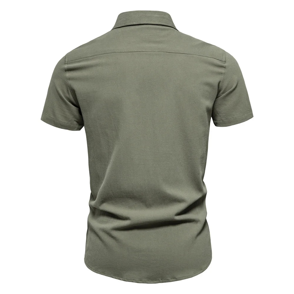 100% Cotton Men's Short Sleeve Shirts Solid Color Social Shirts for Men Single Pocket New Summer Designer Shirts Men