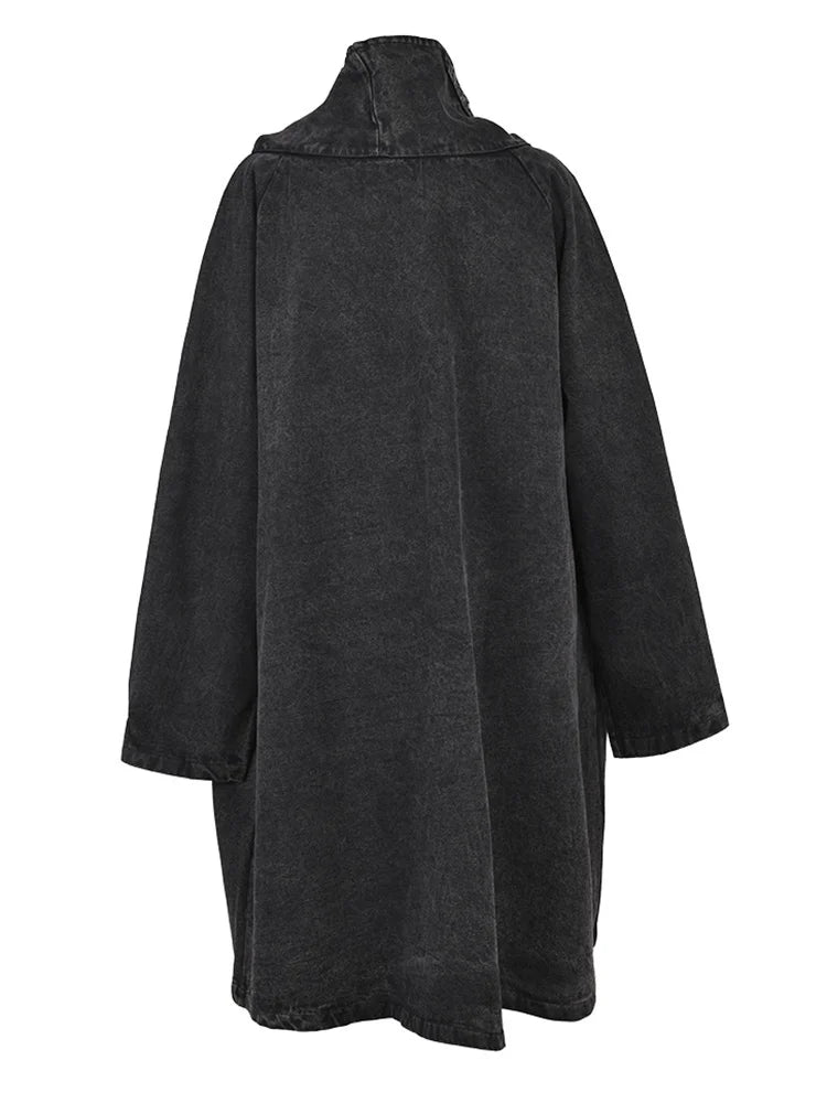 Loose Fit Black Denim Big Size Sweatshirt New High Collar Long Sleeve Women Big Size Fashion Spring Autumn 2025 1K166