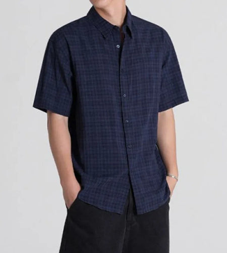 Men's Plaid Short Sleeve Shirts New Summer Single Breasted Korean Handsome Turn-down Collar Trendy Male Clothing 9W1633