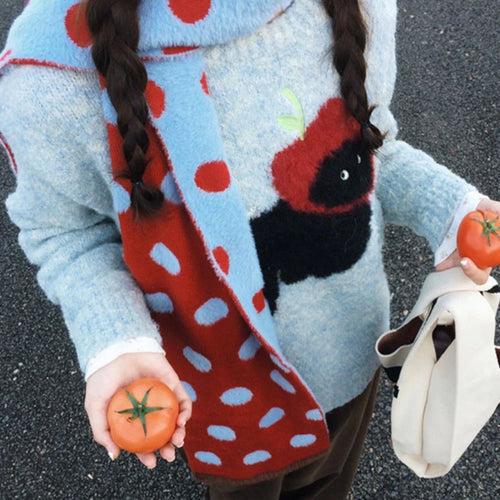 Load image into Gallery viewer, Vintage Preppy Kawaii Cartoon Jacquard Sweaters Sweet Harajuku Loose Grunge Jumpers Y2k Aesthetic Women Blue Knitted Pullovers
