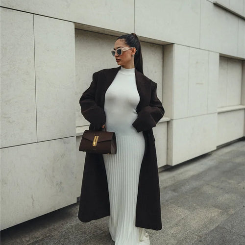 Load image into Gallery viewer, Half High Collar Sleeveless Knit Maxi Dress For Women Fashion Solid Bodycon Sexy Pleated Long Knitted Sweater Dress
