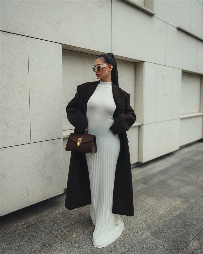 Half High Collar Sleeveless Knit Maxi Dress For Women Fashion Solid Bodycon Sexy Pleated Long Knitted Sweater Dress