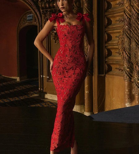 Bows Lace Sexy Maxi Dress For Women Fashion Sleeveless Backless Bodycon New Year's Birthday Club Party Long Dress