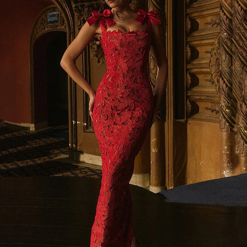 Load image into Gallery viewer, Bows Lace Sexy Maxi Dress For Women Fashion Sleeveless Backless Bodycon New Year's Birthday Club Party Long Dress
