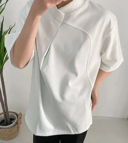 Women White Irregular Big Size Personality T-shirt New Round Neck Half Sleeve Fashion Tide Spring Summer 2025 1DF6438
