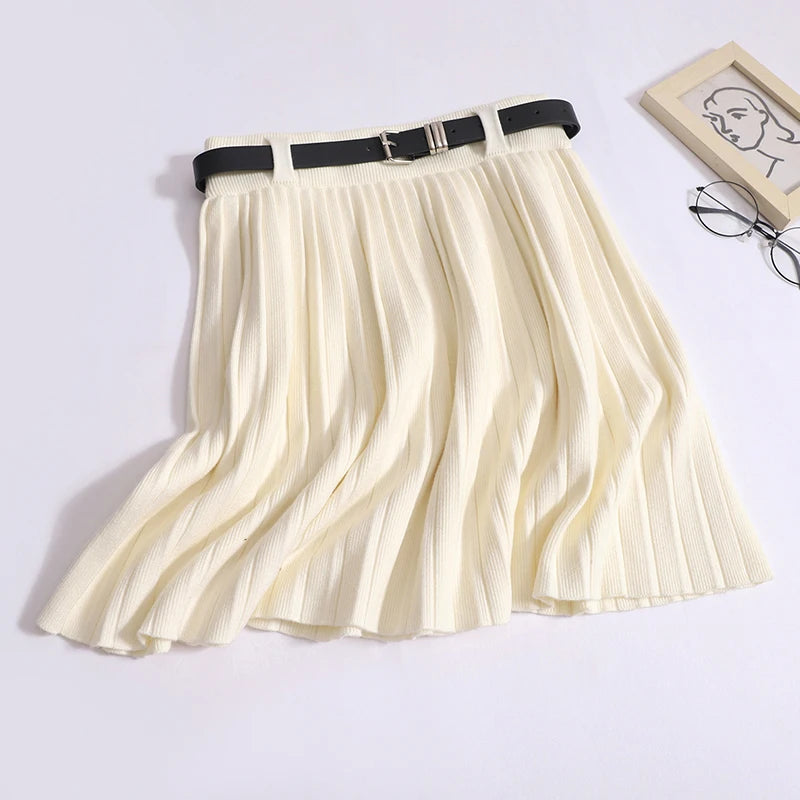 Women Solid Elegant Sexy Club Pleated A-line Short Skirt Summer High Waist Festival Party Knitted Mini Skirt Fashion Popular New