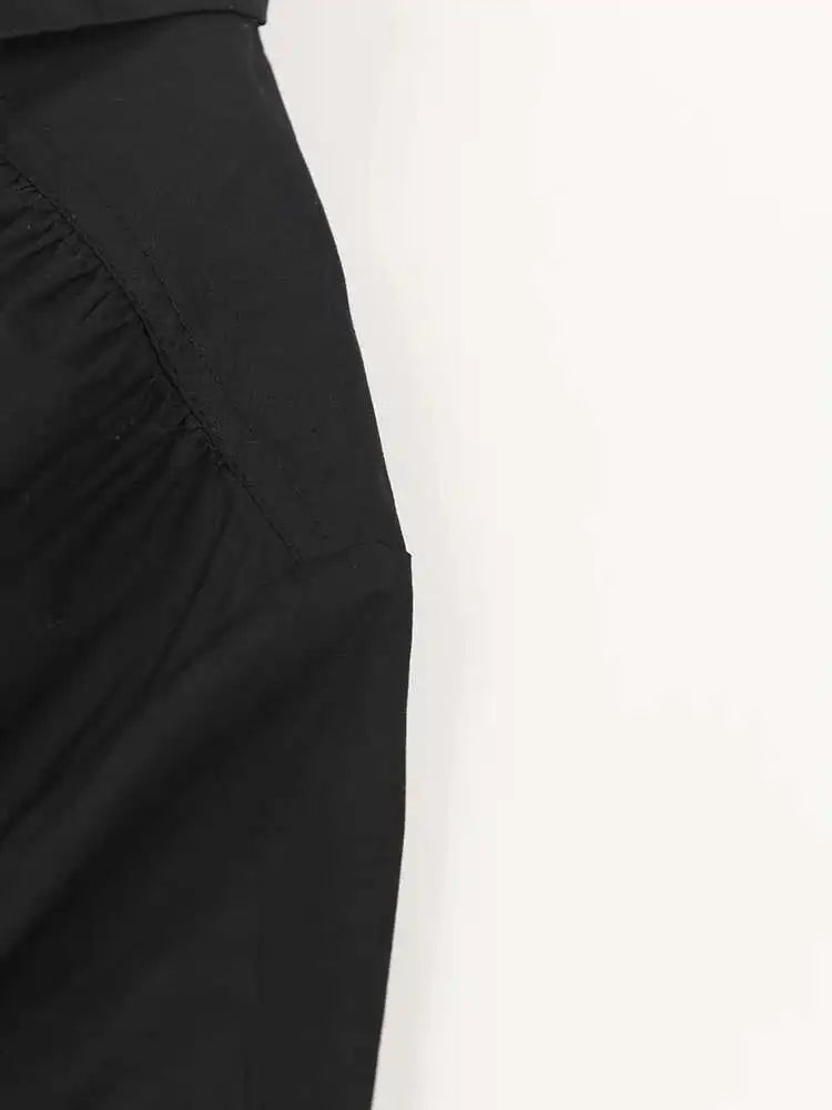 Women Black Pleated Elegant Mini Shirt Dress New Lapel Long Sleeve Loose Fit Fashion Tide Spring Autumn 2025 1DE365901