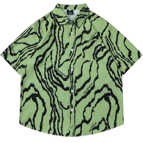 Load image into Gallery viewer, Vintage Hawaiian Shirts Irregular Stripes Graphic Printed Button Up Blouse Hip Hop Casual Baggy Short Sleeve Summer Beach Tops
