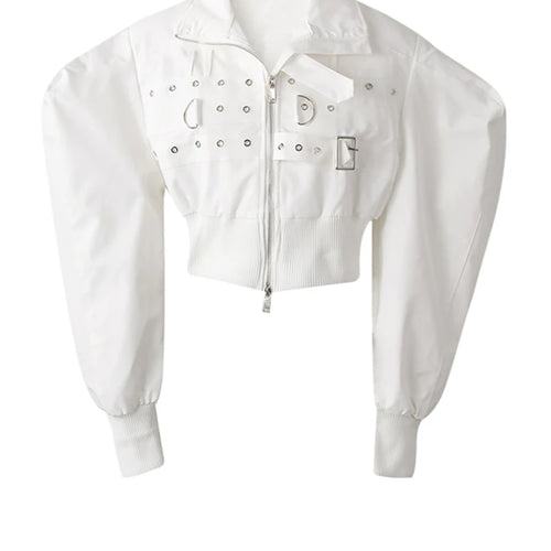 Load image into Gallery viewer, White Metal Circle Buckle Shaped Short Jacket New Lapel Long Sleeve Women Coat Fashion Tide Spring Autumn 2025 19ZZ1557
