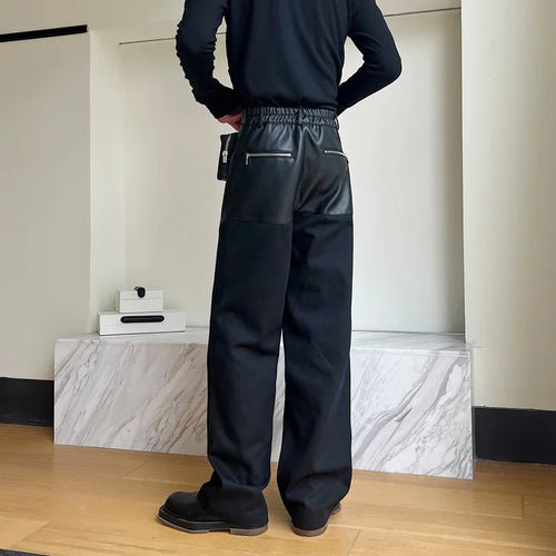 Load image into Gallery viewer, Men Trousers PU Leather Patchwork Casual Cargo Pant Straight Tube Streetwear Trend Male Spliced Overalls Fashion 9C1775
