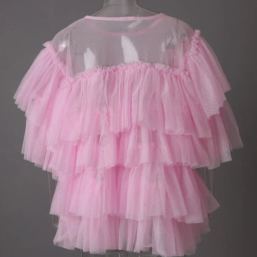 Load image into Gallery viewer, Mesh T-shirt Cake Half-body Skirt Two Pieces Suit New Round Neck Short Sleeve Women Fashion Spring Summer 2025 CPG3209
