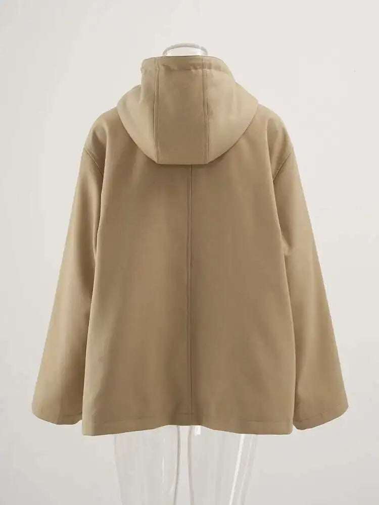 Women Khaki Pocket Big Size Casual Trench New Hooded Long Sleeve Windbreaker Fashion Tide Spring Autumn 2025 CPG2469