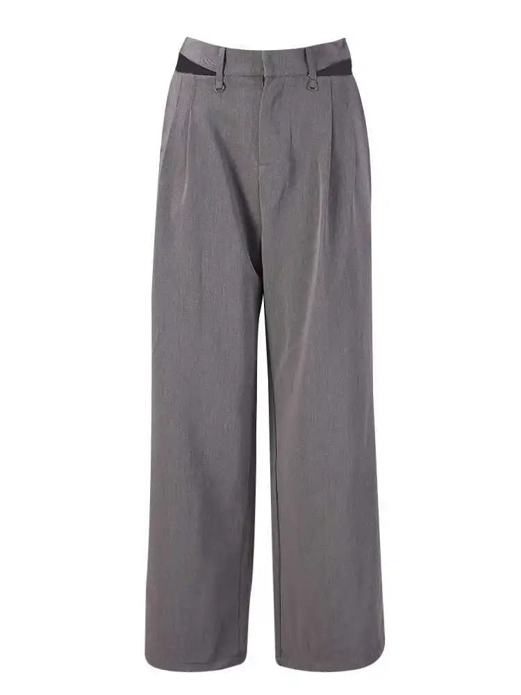 High Waist Gray Hollow Out Zipper Wide Leg Pants New Loose Fit Trousers Women Fashion Tide Spring Autumn 2025 1DF6568